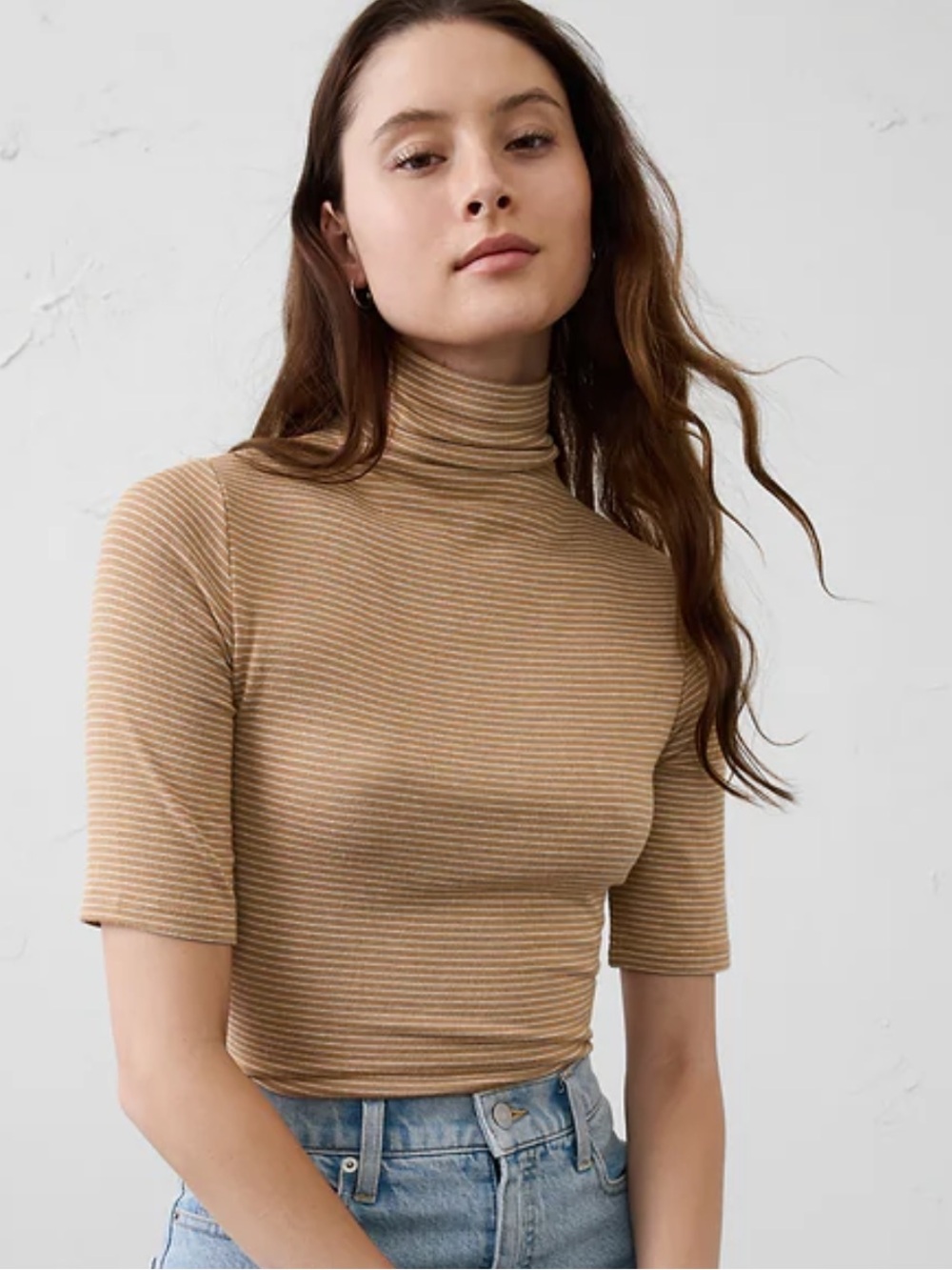 NWT Banana Republic Soft Luxe Turtleneck Top - Neutral Stripe, Medium